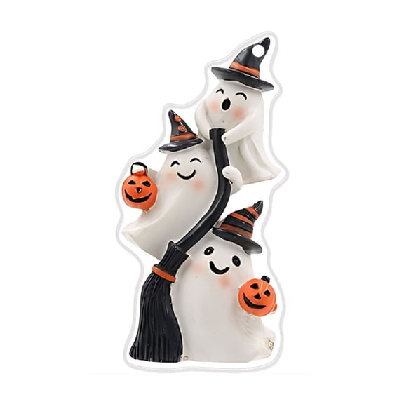 Halloween Pumpkins,Halloween Ghost Figurine Decoration, Cute Ceramic Ghosts with Witch Hats and Pumpkin Lanterns, Spooky Tabletop Ornament,3 Ghosts Stack Design