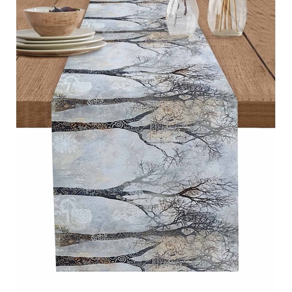 ERUNPONLY Boho Grey Tree Table Runner - 72 Inch Long Vintage Watercolor Trunk Branch Cotton and Linen Blended Dress Scarves Farmhouse Table Runner for Kitchen Dining, Coffee Table, 13"x72"