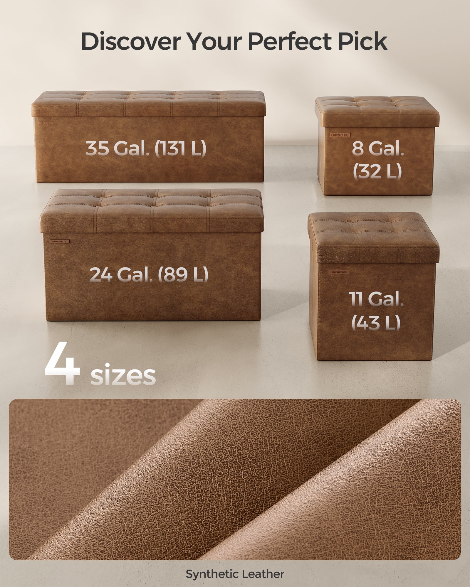 SONGMICS Folding Storage Ottoman Bench with Hidden Compartment, Reinforced MDF, Living Room & Bedroom Use, Foldable Setup, 30 Inch Footrest Stool, Storage Bench, Coffee Brown