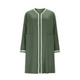 thumbnail image 4 of Feancey Womens Robes Lightweight Zip Up Housecoat Knee Length Casual Long Sleeve Bathrobes Milk Silk Soft Short Nightgowns with Pockets Army Green S, 4 of 6