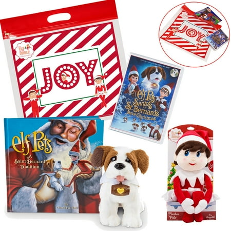 The Elf on the Shelf Saint Bernard Christmas Set, with Elf Pets Saint Bernard Tradition, Santa's St. Bernard Save Christmas DVD Movie, and Girl Elf Plush with Exclusive Joy Travel Bag