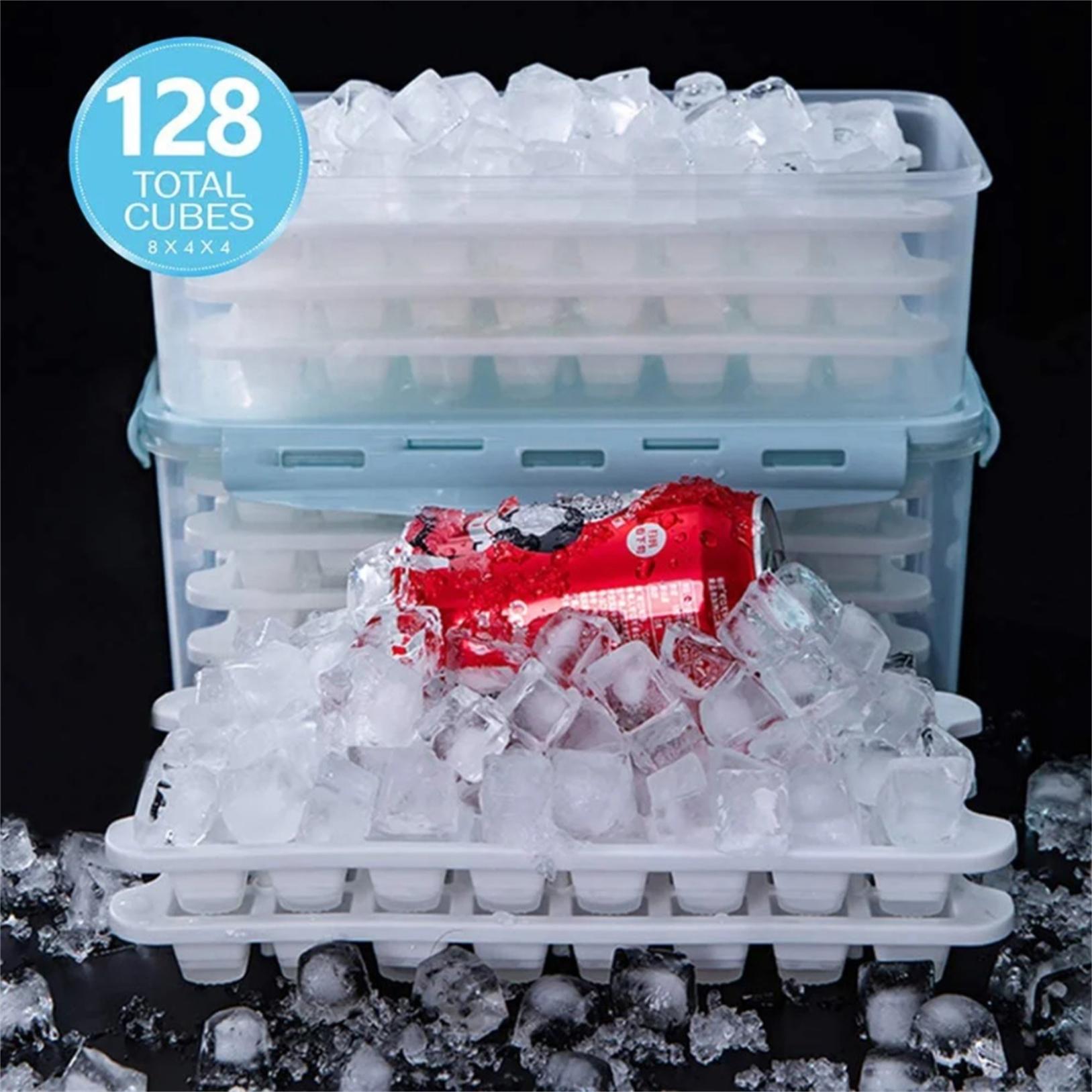Ice Cube Trays 4 Pack (128 Ice Cubes), Stackable Silicone Bottom Ice Trays Ice Cube Molds Container Set with Airtight Lid