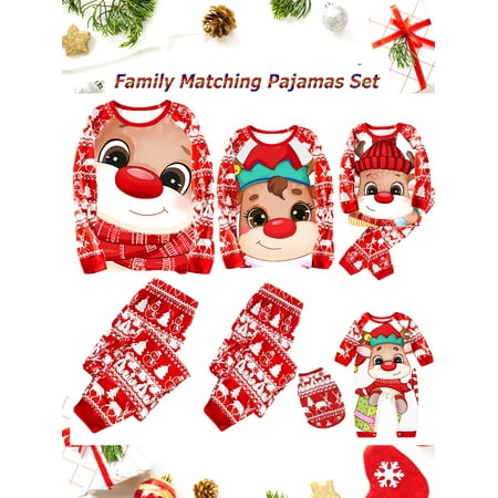 

Family Christmas Pajamas Matching Set Long Sleeve Cartoon Elk Print Tops Trousers Suit for Adults Kids Dogs Holiday Xmas Jammies Sleepwear