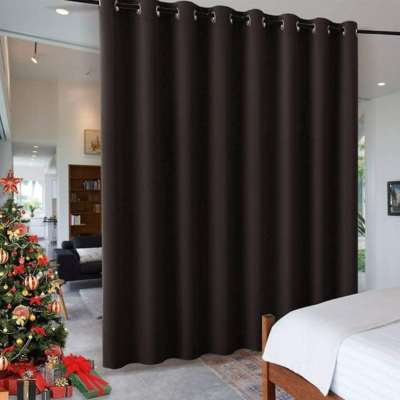 ZMLEVE Blackout Office Room Divider Energy Efficient Furniture Protected Large Panel for Wall Space, Easy Hang on Rods or with Hooks for Dressing Room, Wide 15ft x Long 8ft, Brown, 1 Panel