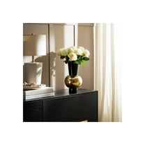 Modern Glass Vase - Metallic Decorative Flower Vase - Elegant Centerpiece for Home, Office, Living Room & Bedroom - 12" Black & Gold