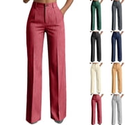 Cekizud Women's Pants Striped High Waist Straight Leg Suit Pants Office Work Dress Trousers with Pockets, Sizes S-2XL