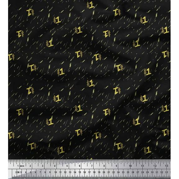 Soimoi Black Cotton Voile Fabric Abstract & Dollar Symbol Printed Fabric 1 Yard 42 Inch Wide