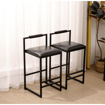 Black Bar Stools Set of 2, PU Leather with Backrest & Footrest
