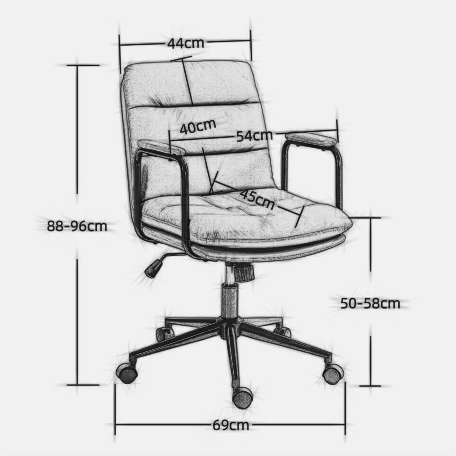 Office Chair Desk Chair Computer Chair Ergonomic PU Leather Swivel Rolling Chair Desk Task Chair with Padded Armrest,Black