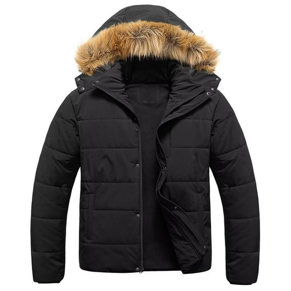 Chrisuno Big and Tall Puffer Coats for Men Mens Coat Men's Winter Jacket Warm Thicken with Hood Black 5X