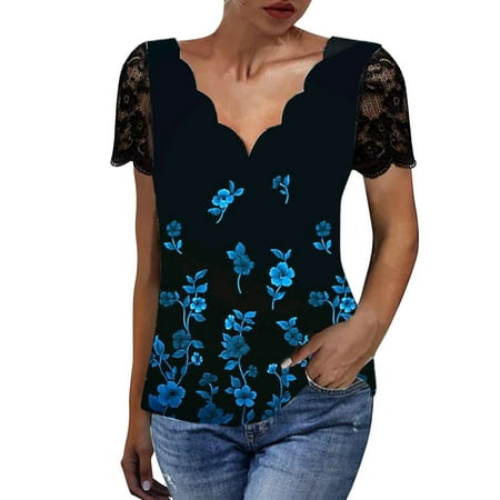 

Women Summer Tee Casual Top Short Sleeve Lace V Neck Casual Solid Color Printed Lace Short Sleeve Top under Scrub Women Long Sleeve Shirts Our Womens Long Sleeve Neck Top for Women Cute Summer Tops