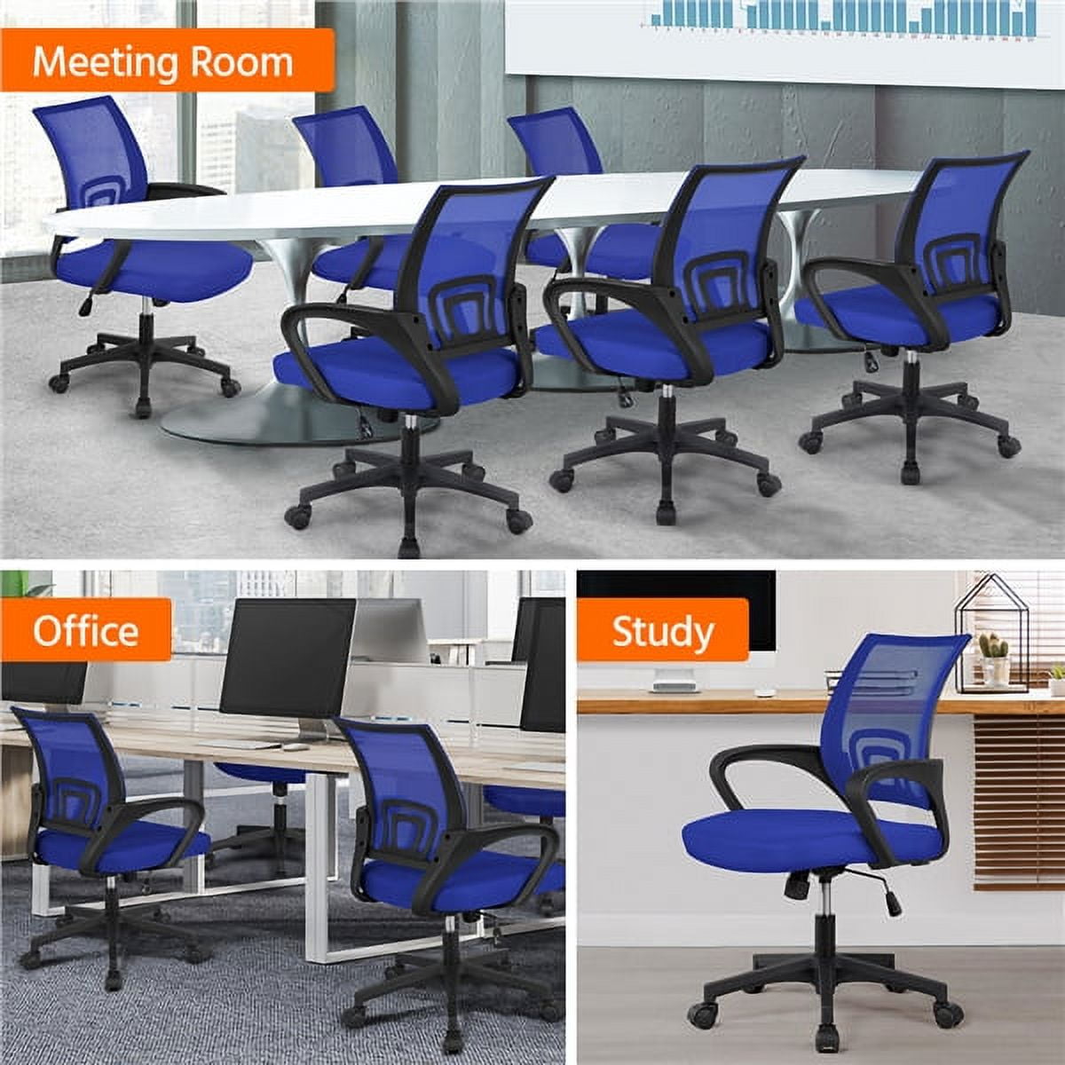 Alden Design Adjustable Ergonomic Mid-Back Mesh Office Chair with Armrests, Blue