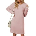 thumbnail image 4 of Deago Women's Knit Long Sleeve Dress Loose Fit Casual Crew Neck Flowy Mini Dresses with Pocket Fall Winter Fashion (Pink, S), 4 of 10