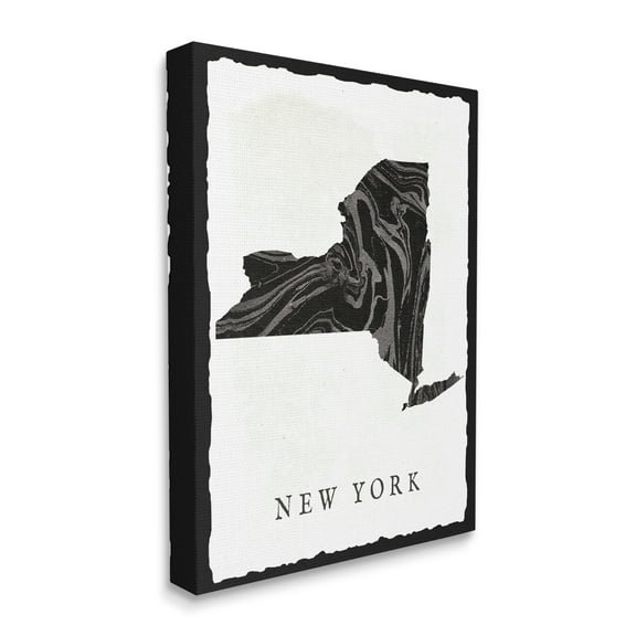 The Stupell Home Decor Collection Black and Grey Marbled Paper New York State Silhouette Stretched Canvas Wall Art, 16 x 1.5 x 20