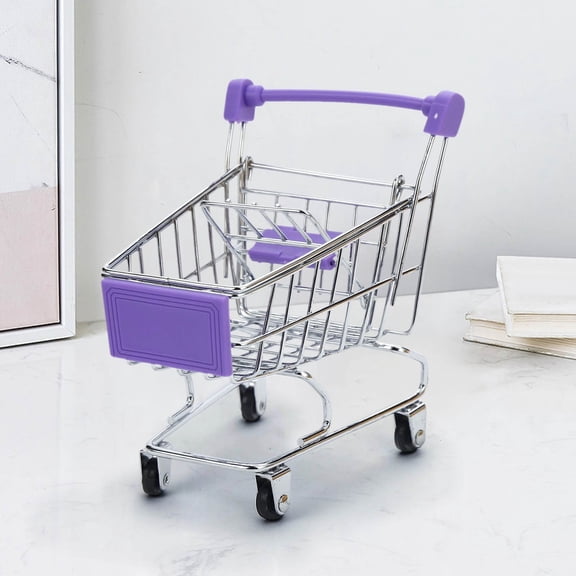 Kieccall Mini Simulated Supermarket Shopping Trolley, Small Rolling Hand Push Replica Cart, Compact Decorative Shopping Cart for Household Scene Display Leisure Ornament Gift