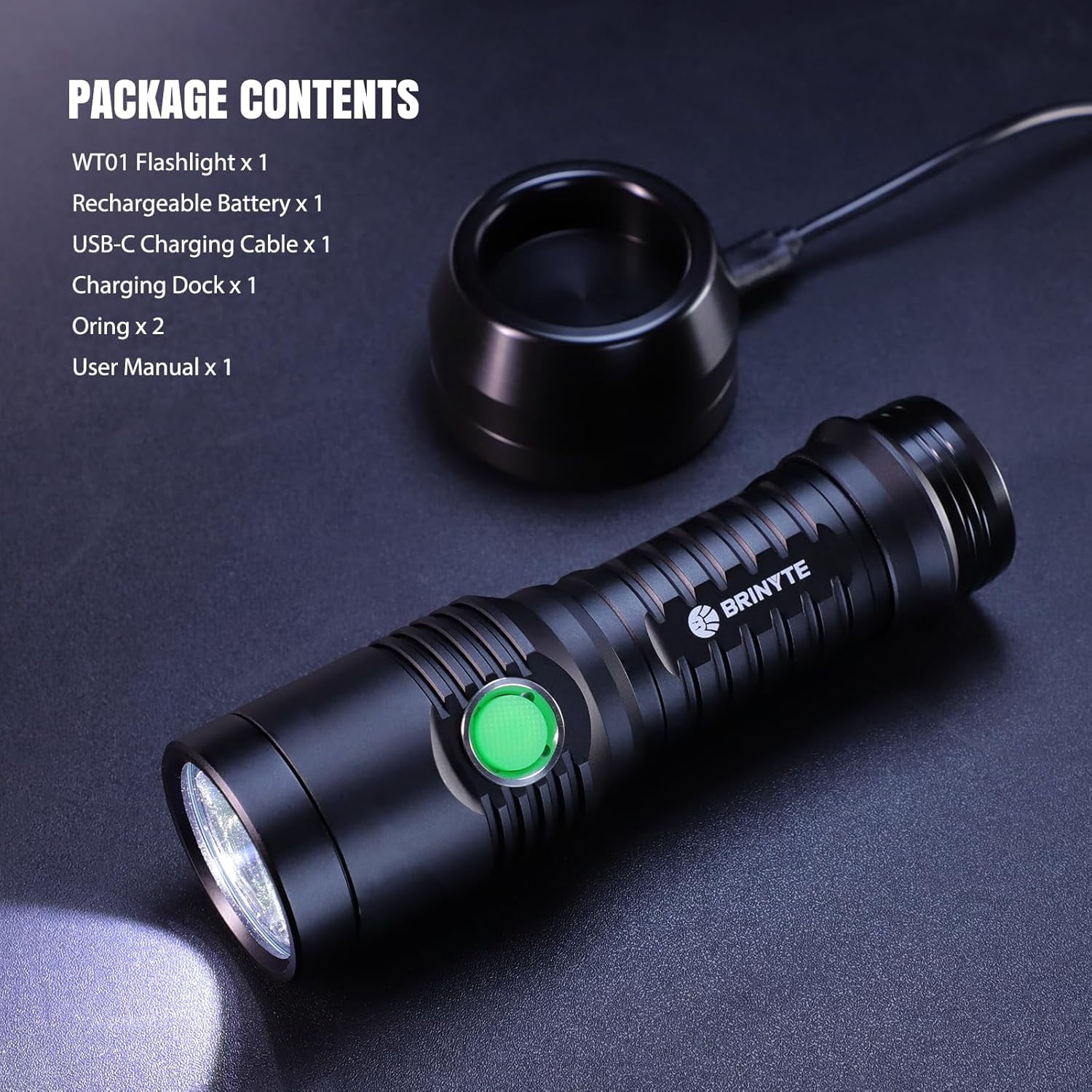 Brinyte WT01 Rechargeable Flashlight 2700 Lumens with Charging Dock, Super Bright Handheld Light High Lumens LED Night Light Flash Light for Homeuse, Outdoor, Searching, Camping & Emergency