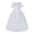 thumbnail image 2 of Ekidsbridal Girl Bridesmaid Flower Girl Dress - White Illusion Lace Tulle Short Sleeves with Rhinestone Sash LG2R7-A (Size: 2-12), 2 of 3