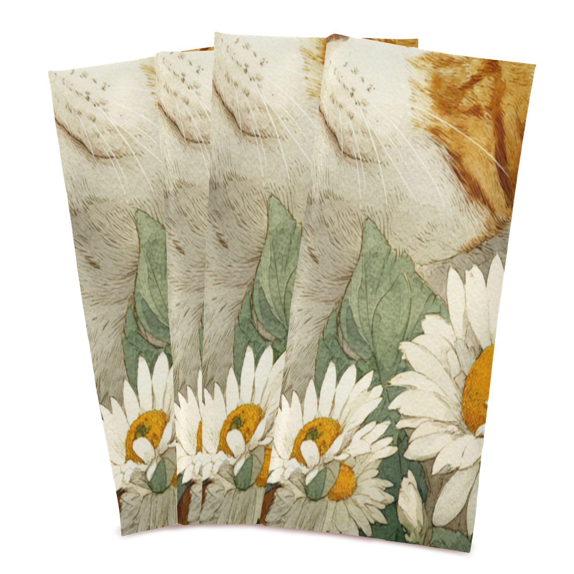 Qxltty Cute Orange Cat Kitchen Towels 28 x 18 Inch Set of 6 Soft Cotton Linen Feel Dish Towels with Hanging Loop for Drying, Cleaning & Decor