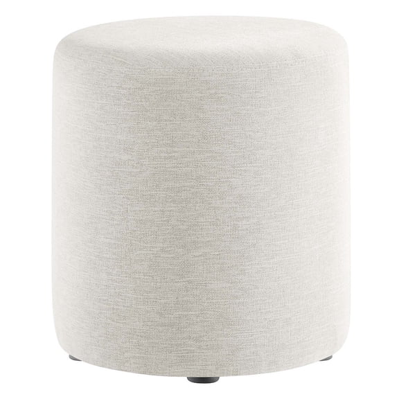 Callum 16" Round Woven Heathered Fabric Ottoman in Heathered Weave Ivory