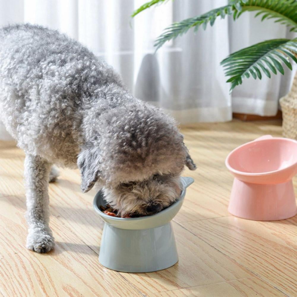Elevated Cat Bowls, Cat Bowls for Food and Water.Small Dog 15°Tilted Raised  Food Feeding Dishes, Bamboo Water Stand Feeder Set for Cats and Puppy