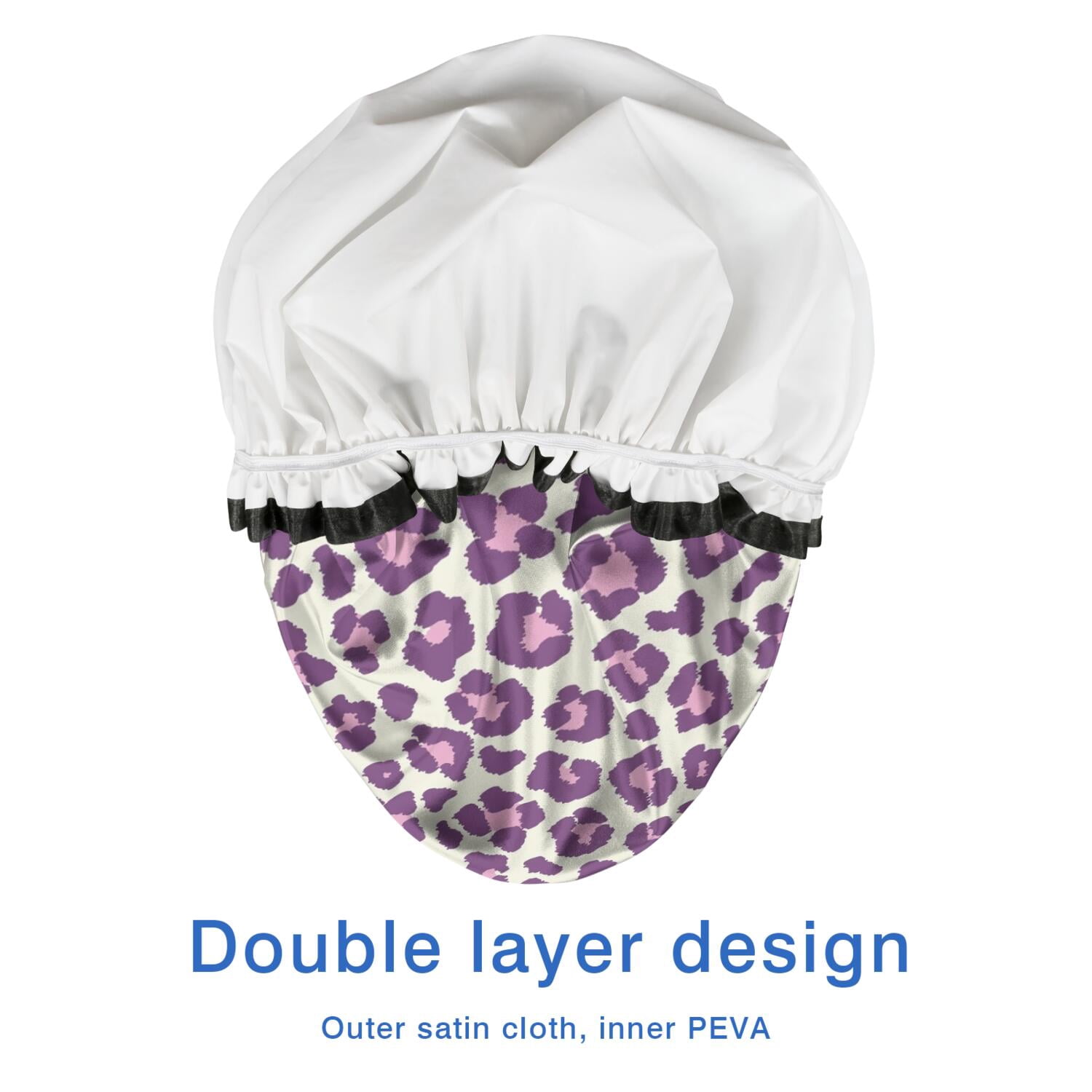 Shower Caps,Light Green and Purple Of Leopard Print Waterproof Shower Cap for Women 4 Pieces,Double Reusable Hair Cover for Shower PEVA Elastic Stretch Hem