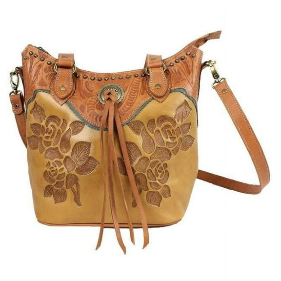 American West 8015869 Texas Rose Large Zip Top Bucket Tote Bag, Golden Tan