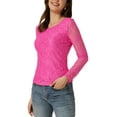thumbnail image 4 of INSPIRE CHIC Women's  Round Neck Long Sleeves Sheer Flower Embroidery Lace Blouse XL Hot Pink, 4 of 6