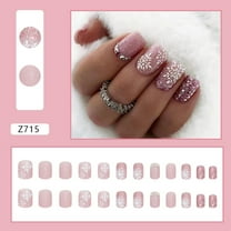 Mubineo Press on Nails 24Pcs Christmas Short Fake Nails Glossy Glue On Square Manicure with Snowflake Glitter Design