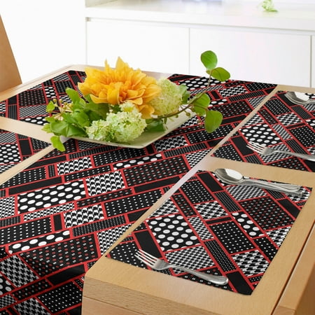 

Shapes Table Runner & Placemats Geometric Rectangle Frames Retro Patterns Polka Dots and Houndstooth Set for Dining Table Decor Placemat 4 pcs + Runner 16 x72 Scarlet White Black by Ambesonne