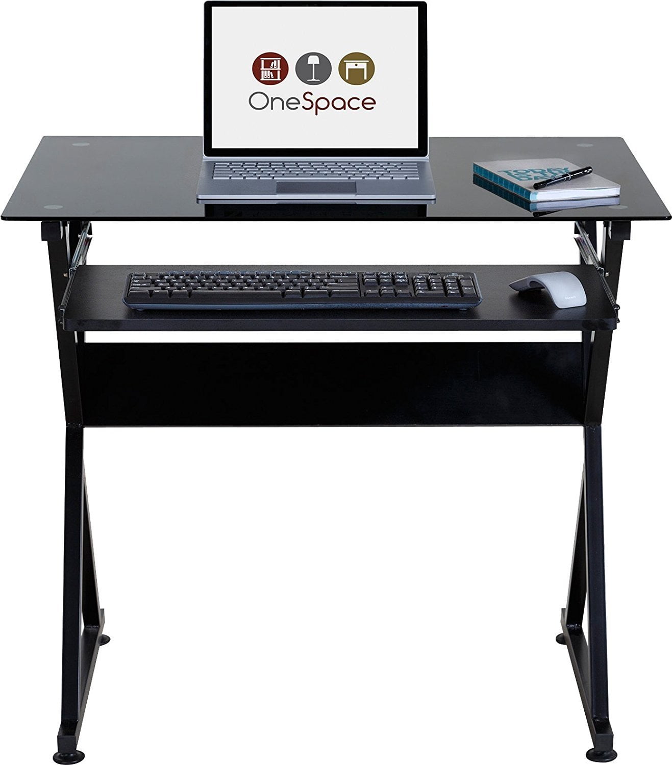 Onespace 50 Jn1201 Ultramodern Glass Computer Desk With Pull Out Onespace 50 Jn1201 Ultramodern Glass Computer Desk With Pull Out Keyboard Tray White Com