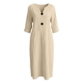thumbnail image 7 of Linen Dresses for Women 3/4 Sleeve Loose Casual V Neck Lightweight Flowy Long Maxi Dress Vacation Beach Dress, 7 of 7