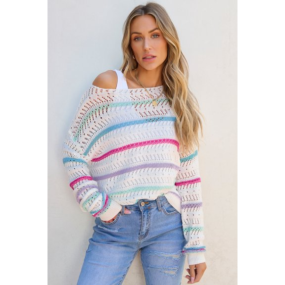 Redhotype Chic Striped Crochet Sweater: Comfy & Stylish Fit!