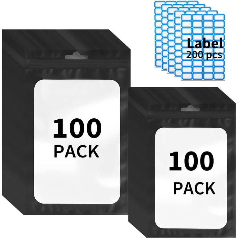 200 Packs Resealable Mylar Bags with Clear Window and Label, 2 Sizes Smell  Proof Bags Resealable Mylar Bag, Food Storage Bag Holographic Bags,  Packaging Pouch bags for Sample Snack Cookies Jewelry 