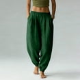 thumbnail image 2 of Kvture Harem Pants for Women Cotton Linen Yoga Boho Palazzo Pants with Pockets High Waisted Elastic Loose Lightweight Trousers L, 2 of 5
