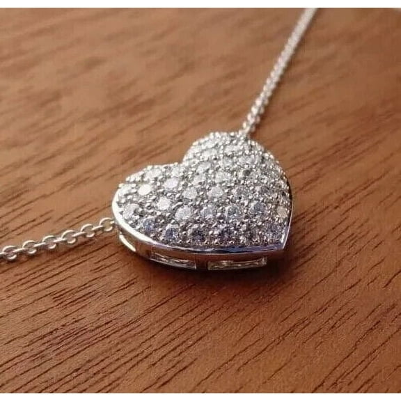2Ct Round Cut Simulated Diamond Cluster Heart Pendant 14K White Gold Plated