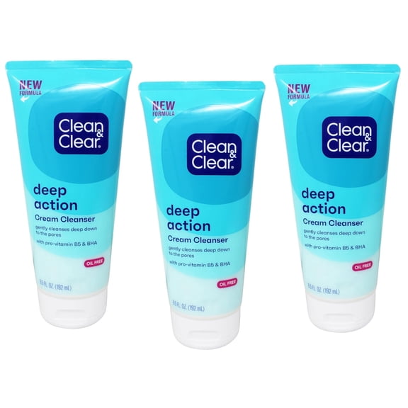 CLEAN & CLEAR Deep Action Cream Cleanser Oil-Free 6.50 oz (Pack of 3)
