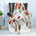 thumbnail image 4 of Flower Soft Flannel Fleece Blanket, Hand Drawn Lady with Roses on Her Hair Floral Ornamentals Natural Artwork Theme, Cozy Plush for Indoor and Outdoor Use, 60" x 80", Green Red Tan, by Ambesonne, 4 of 5
