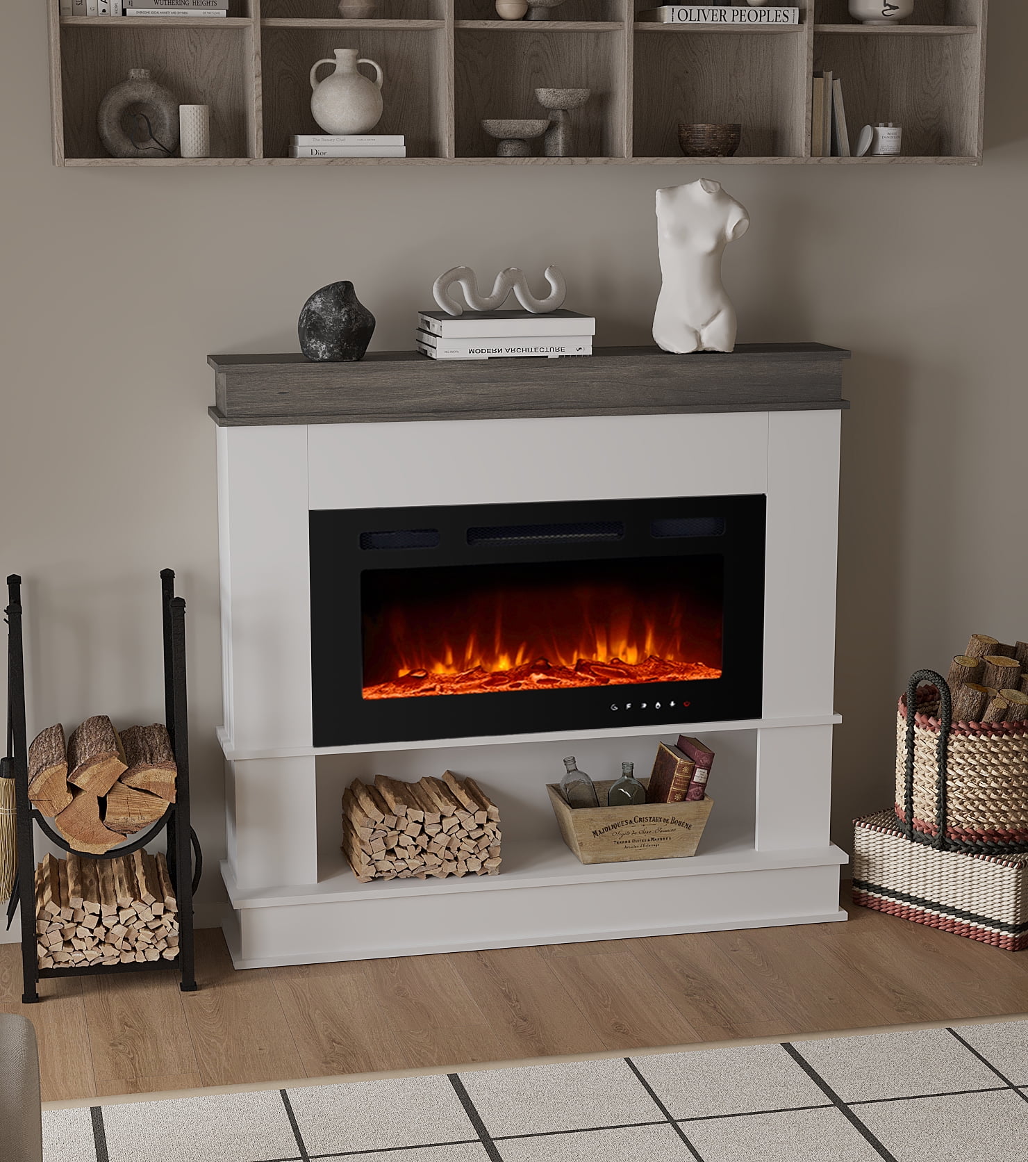 Maxhonor 38.6 Inch Electric Fireplace with 3D Flame & Heater, Classic Wood Design & Remote Control