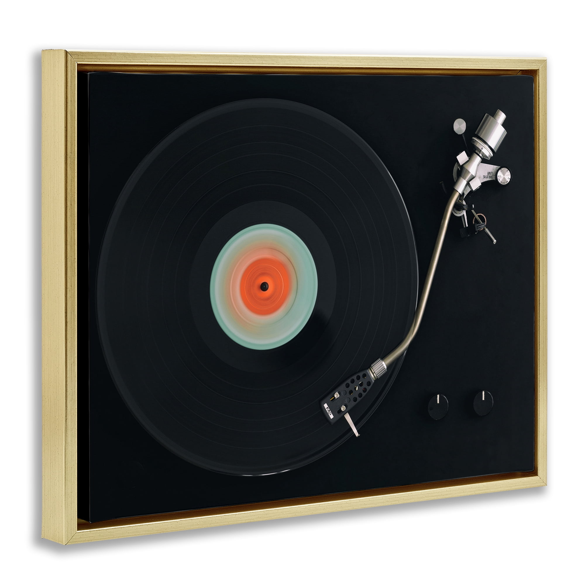 Stupell Industries Vintage Spinning Record Gold Framed Floater Canvas Wall Art, design by Tom Quartermaine