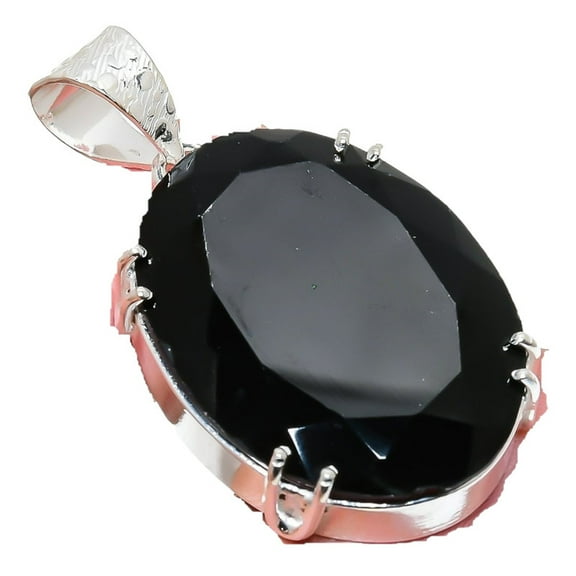 Black Spinel Gemstone Handmade 925 Sterling Silver Jewelry Pendant 2.17" AH-778
