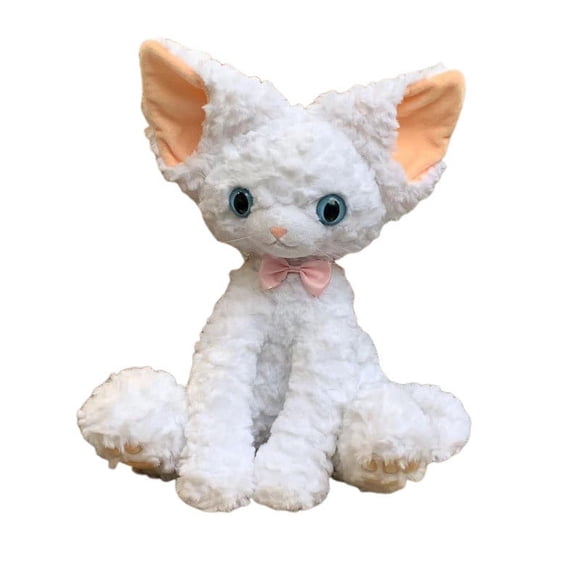 Grand Jouet en Peluche Chat Blanc Bouclé, Animal en Peluche Doux à Câliner pour Enfants 15,74 Pouces, Adorable Poupée Chat Blanc Parfaite pour Cadeaux et Présents d'Anniversaire, Cadeau pour Amatrices de Chats pour Filles et Enfants