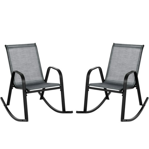Spaco Set of 2 Heavy-Duty Metal Patio Rocking Chair with Ergonomic Backrests and Curved Armrests, Patio Chair with Breathable Seat Fabric, Rocking Chair for Outdoor, Gray