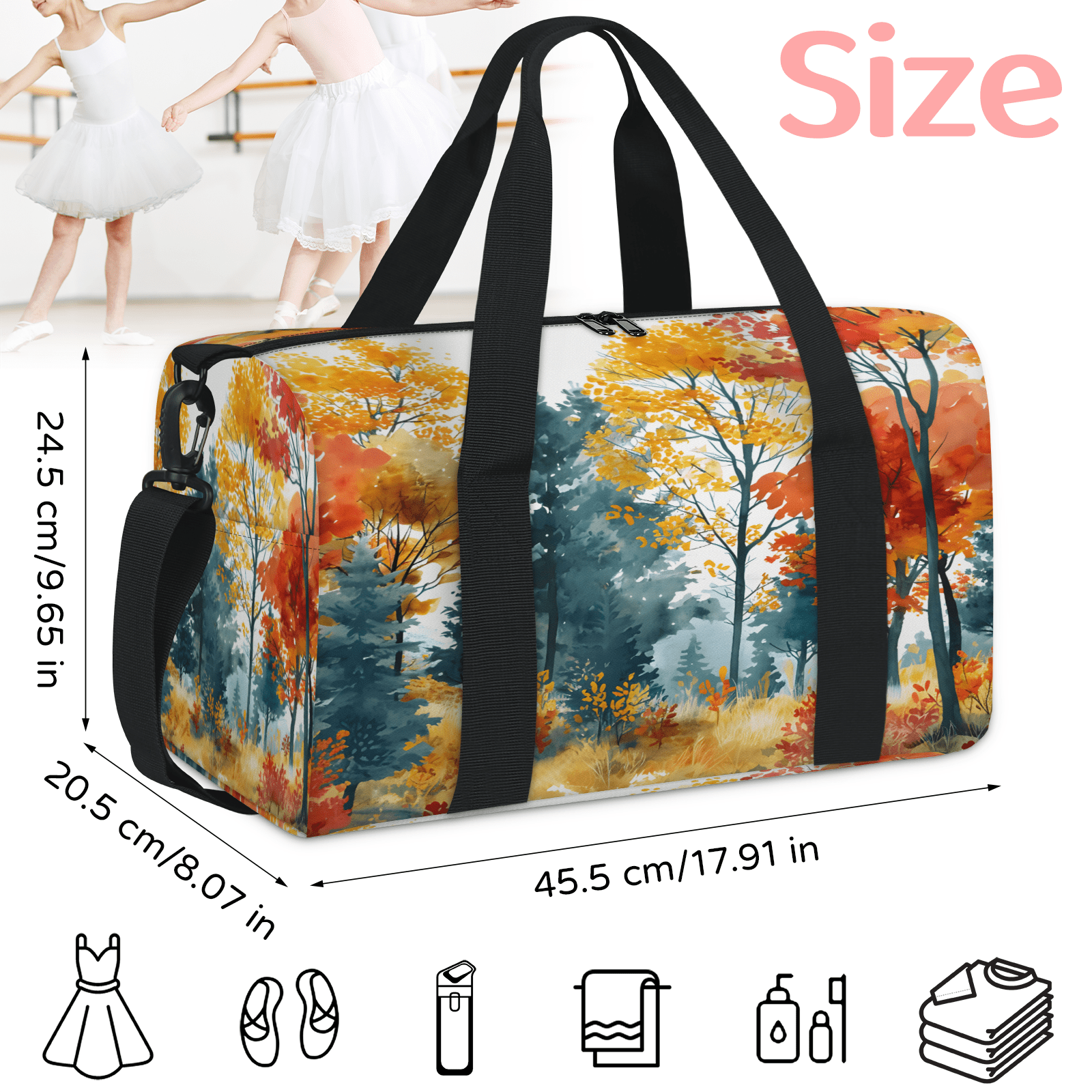 Herdesigns Autumn Forest Tree Travel Duffle Bag Sports Yoga Weekender Overnight Carry on Workout Bags Lightweight Waterproof Gym Tote Bag for Women