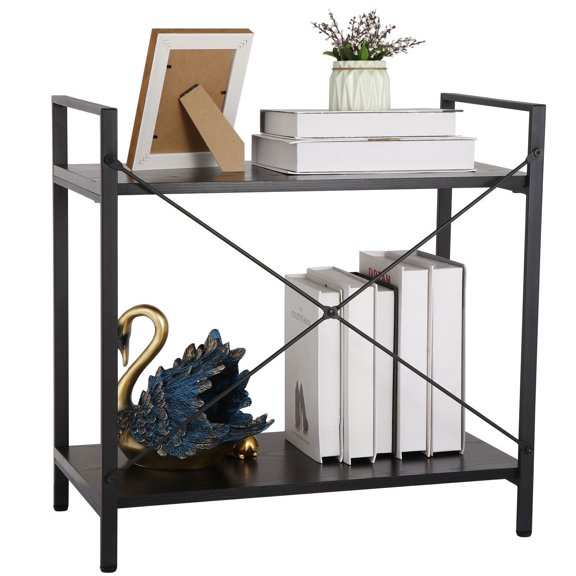 2 Tier Small Bookshelf Shelving Unit Rack Bookcase with Short Shelves in Black