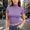 thumbnail image 4 of Womens Mock Neck Shirts 2026 Short Sleeve Tshirts Slim Fitted Dressy Casual Summer Basic Tees Purple XL, 4 of 5
