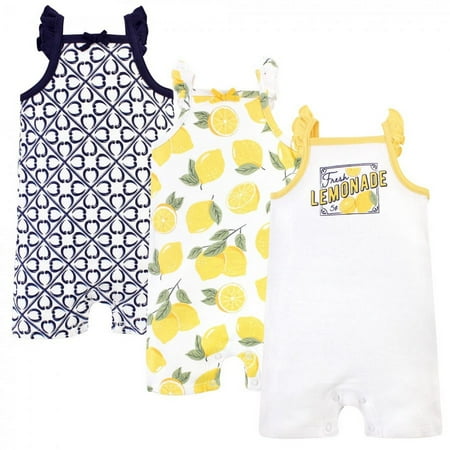 UPC: 0660168632392 | Touched by Nature Baby Girl Organic Cotton Rompers 3pk Lemon Tree 6-9 Months
