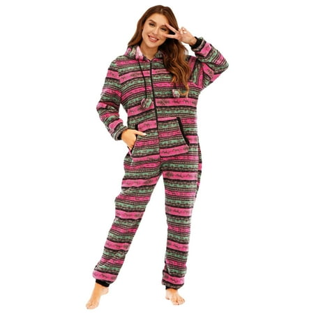 

Pgeraug pajamas for women Pajamas Sleepwear Christmas Pajamas Hooded Jumpsuit Rompers Clubwear Nightwear Onesie women s sleepwear Hot Pink M