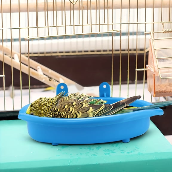 2PCS Bird Bath Perch with Suction Cups, Small Parrot Cage Bathtub Bowl with Mirror Hole, Plastic Shower Basin for Small Birds Finches Canaries Parakeets