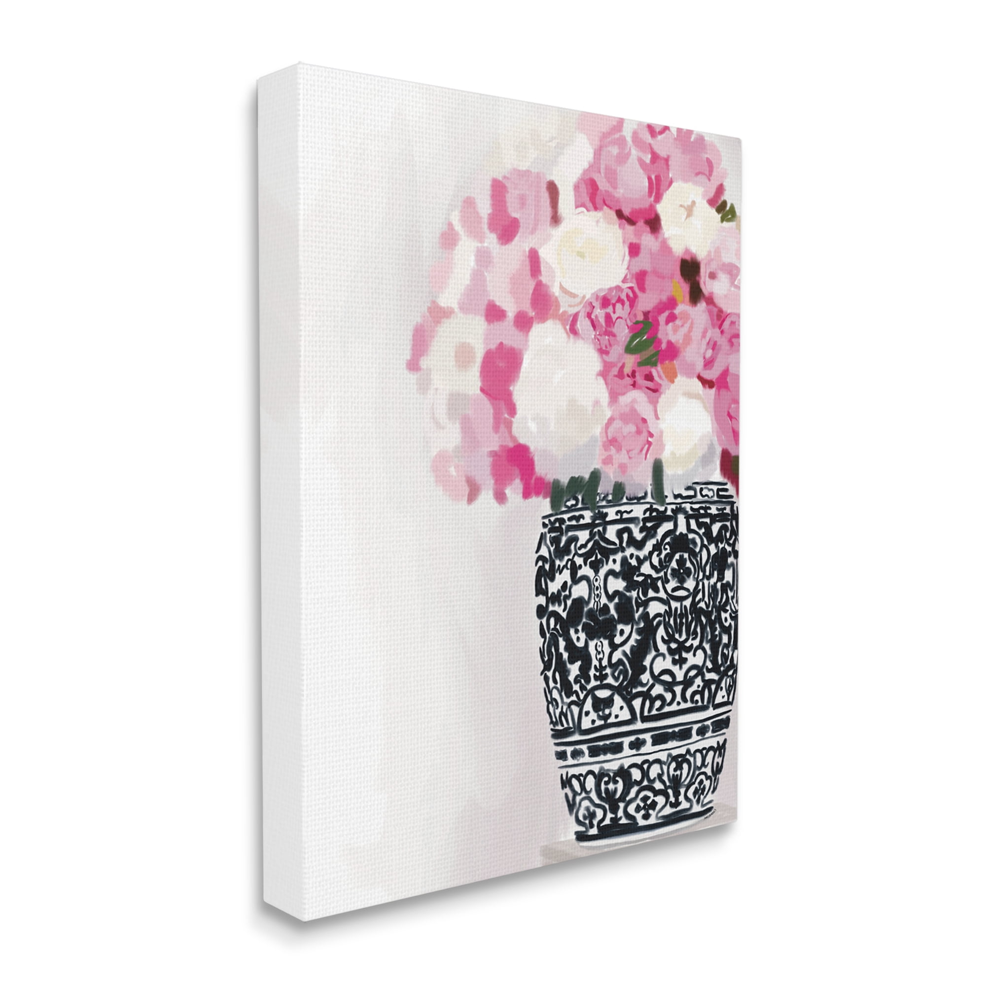 Stupell Industries Soft Pink Carnation Blooms Ornate Pattern Pottery Vase Graphic Art Gallery Wrapped Canvas Print Wall Art, Design by Amelia Noyes