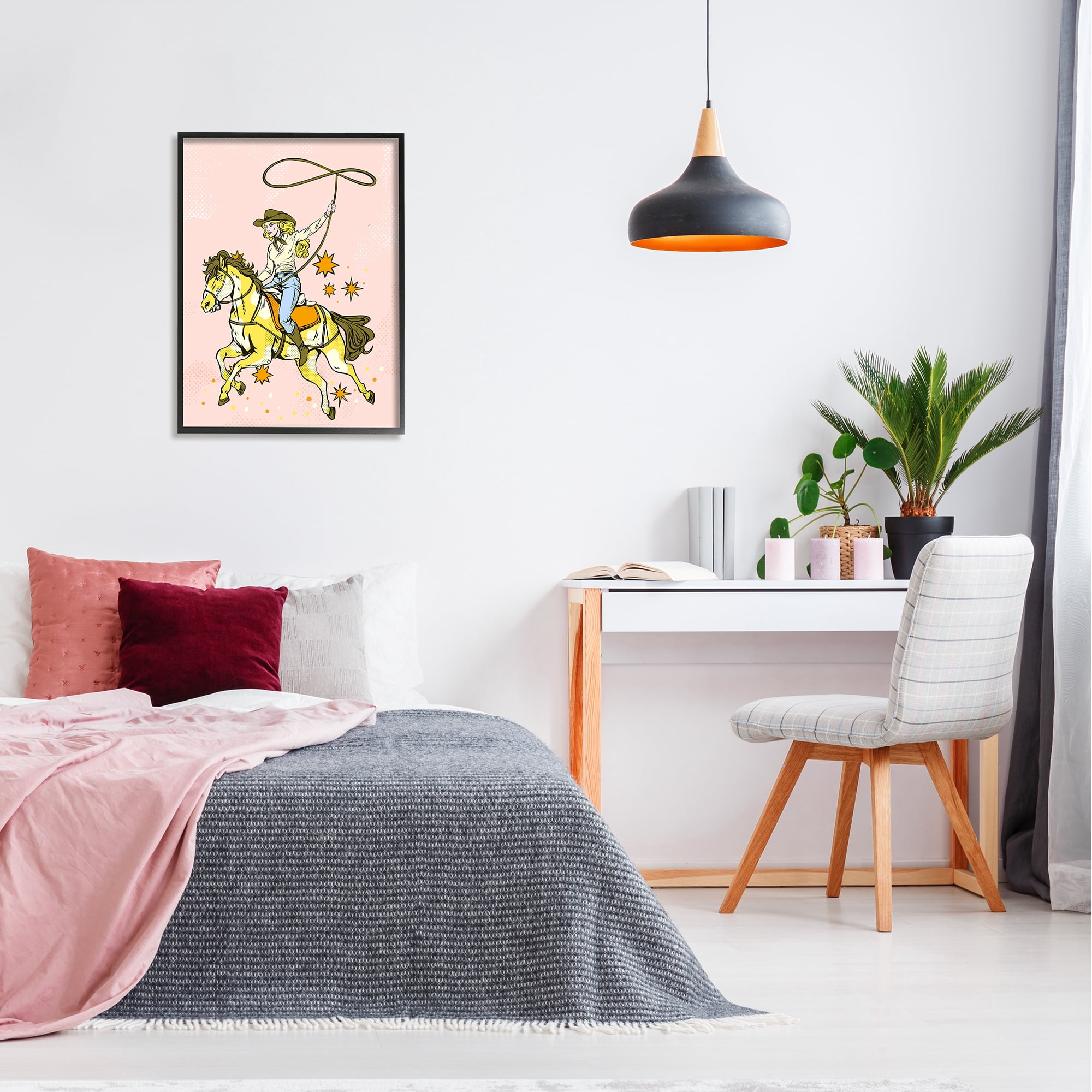 Stupell Industries Cowgirl with Lasso Animals & Insects Painting Black Framed Art Print Wall Art, 24 x 30